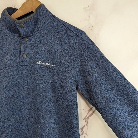 Eddie Bauer Fleece Pullover Men Size Small Snap Button Radiator Blue Recycled - Picture 13 of 15